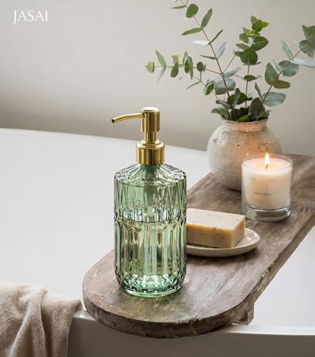 Image of JASAI 2Pack 18Oz Green Glass Soap Dispenser with Gold Rust Proof Pump | Refillable Dish Soap Dispenser for Kitchen, Bathroom Soap Dispenser for Hand soap, Lotion, Body Wash, Liquid Soap