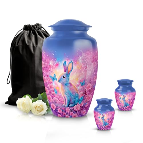 Image of Rabbit Urn - Funeral Decorative Ashes - Combo 2 - Large with 3 Inch Pack of 2 - Keepsakes Urns for Ashes - Urn for Adult Male & Female - Burial Urns for Adult Male & Female