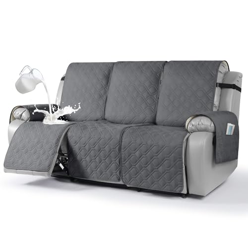 VANSOFY Waterproof Recliner Couch Covers, Sofa Covers 1-Piece Washable Reclining Sofa Cover Non-Slip Furniture Protector with Elastic Straps Pocket for Dogs, Pets(Dark Gray,3 Seater)