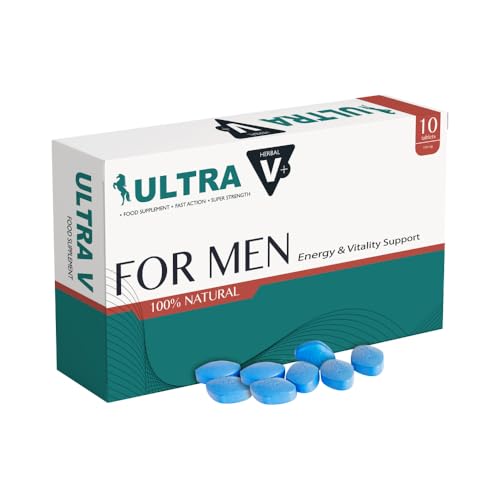 ULTRA V Blue Pills for Men 100 mg - Fast-Acting Energy Tablets with Ginseng - Extra Strong Male Herbal Supplement - Made in the UK (10 Tablets)