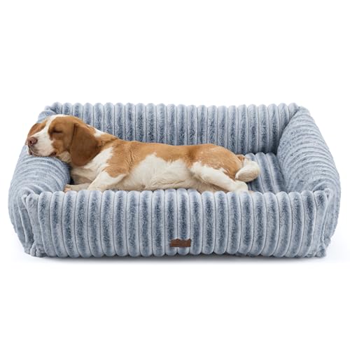 Image of Bedsure ComfyFleece Dog Beds Large Sized Dog Washable,36in Blue Indigo | Furry Big Rectangle Pet Beds,Cute Aesthetic,Orthopedic Corduroy Fleece,Removable Zipper Cover,Non-Slip Bottom,Up to 60 Lbs