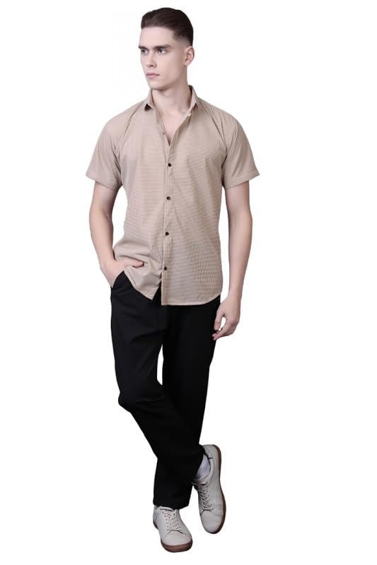 Polyester Textured Casual Regular Fit Collared Neck Button Down Stylish Half Sleeve Shirt for Men 006 Polyester Textured Casual Regular Fit Collared Neck Button Down Stylish Half Sleeve Shirt for Men 006