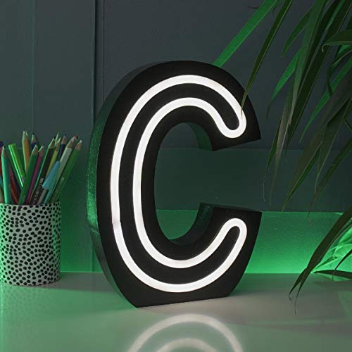Festive Lights - Lettere Luminose Effetto Neon, Funzionamento a Batteria, 16 cm, da Appendere alla Parete, Colore: Nero