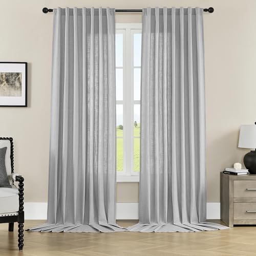 Image of Joydeco Linen Curtains for Living Room,Light Filtering Rod Pocket Back Tab Semi Sheer Drapes Window Long Curtains 120 inches Long Ebony Grey