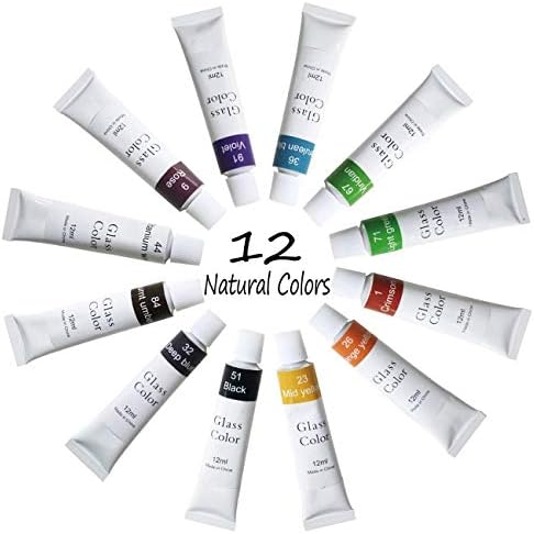 Magicdo 12 Colors Glass Paint with palette, Non-toxic Paint for Glass, Glass Colour Use for cup, Crystal, Window and Ceramics