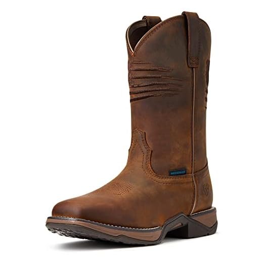 Ariat Womens Anthem Patriot Waterproof Western Boot Distressed Brown 8