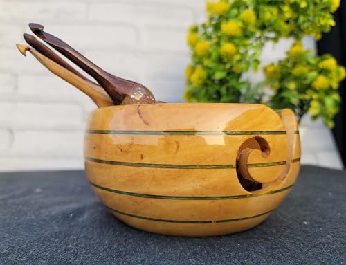 Image of Handmade Yarn Bowl Wooden - Yarn Holder Storage Bowl - Yarn Bowl for Knitting 7 inch x 4 inch inch - Best Gift for Knitters (Large)