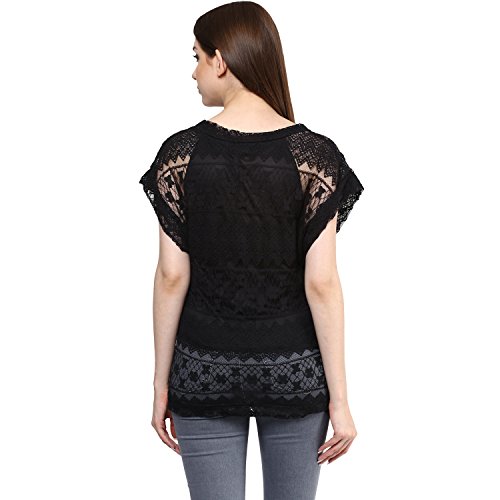 Image of mayra Women's Net Black Color Half Sleeve Top