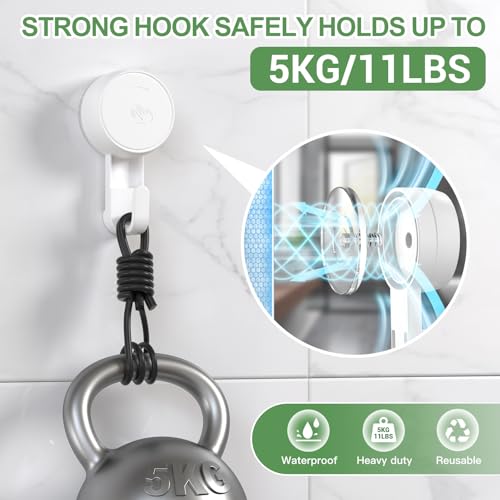 Ulinek 4-Pack Saugnapf Haken stark, Saughaken Bad Ohne Bohren, Max 5 KG, 1000 Mal Wiederverwendbar, Saugknöpfe mit Haken für Wand Handtuch Dusche Badezimmer Fliesen Tür Glas Küche Fenster 5