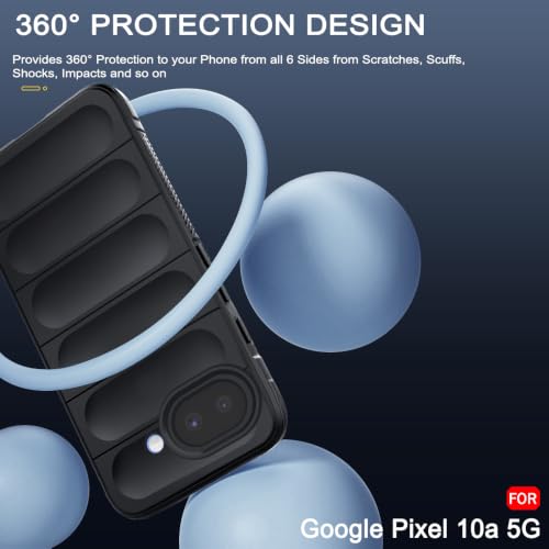 Image of TheGiftKart Liquid Silicon Back Cover Case for Google Pixel 10A | Shockproof Military Grade Protection | Micro-Fibre Cloth On Inner Side | Built-in Anti-Slip Grip Back Cover Case (TPU, Black)