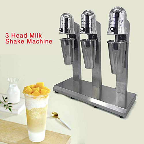 DNYSYSJ Electric Milk Shaking Machine Maker Commercial Stainless Steel Triple Heads Drink Mixer with 6 cups (3 stainless steel cup+ 3 PC cup)110v 18000RMP