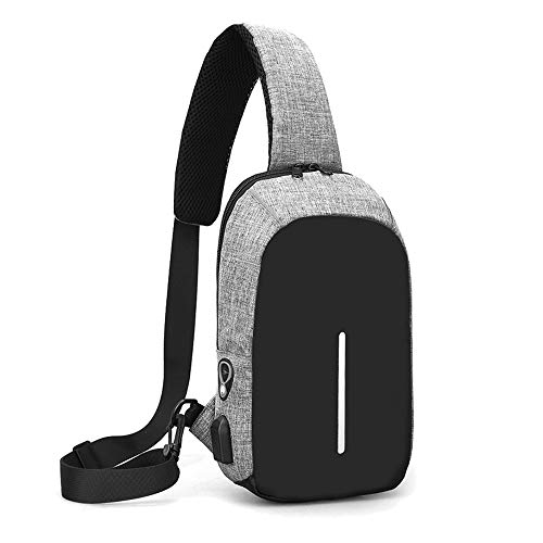 LOSMILE Sling Bag, kleine borsttas Crossbody schoudertas met USB-oplaadpoort en oortelefoonpoort, lichtgewicht dagrugzak voor wandelen, fietsen, reizen, buitensporten voor mannen en vrouwen. (S-Grijs)