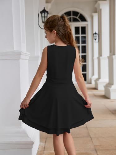 Girl's Summer Dress Crew Neck Sleeveless Ruffle A-Line Swing Dresses for 5-14 Years2