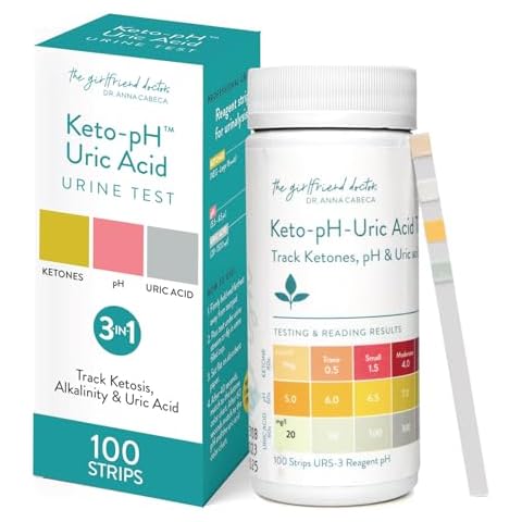 3-in-1 Ketone + pH + Uric Acid Urine Keto Test Strips (100ct) by Dr. Anna Cabeca - Comprehensive Ketosis Test Kit for Ketogenic, Low-Card, Alkaline Diet Cover