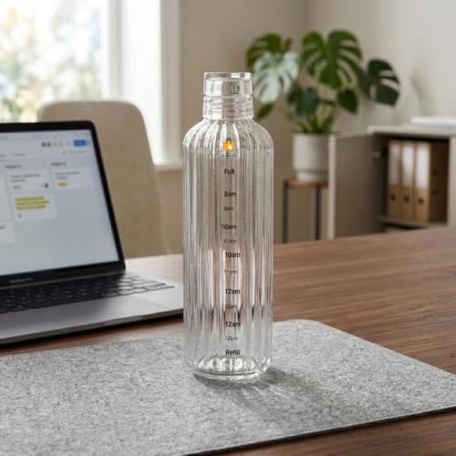 Image of Borosilicate Glass Water Bottles with Cap, Water Bottle 500ML Glass Motivational Time Marker Drink Bottle Cute Glass Milk Juice Drinking Bottles for Girls Kids Women for School, Gym (White)