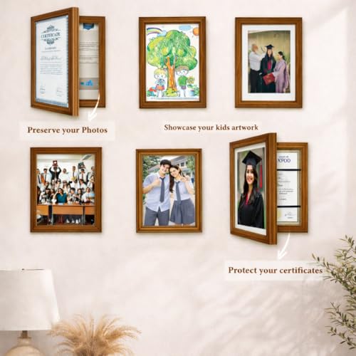 Image of Wooden Document Photo Frame with Storage, Certificate Holder Frame for Wall Mount & Tabletop | Memory Frame for Birth Certificate, Awards & Photos | Premium Finish ( Brown, Size 9.2X12.6 Inch )