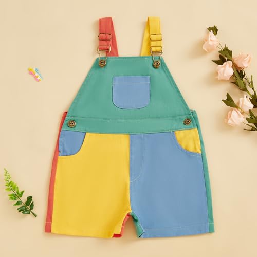 Toddler Boy Girl Overalls Colorful Patchwork Romper Suspender Overall Shorts Summer Adjustable Strap Short Bib Pants2