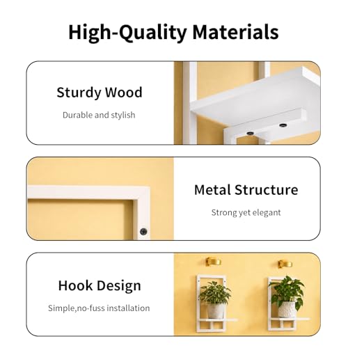 Orvado Wall Plant Holder with Grow Lights Set of 2 for Indoor Outdoor, Floating Flower Display Stand for Living Room, Bedroom, Bathroom, Kitchen, Entryway, White (2, White) — view 4