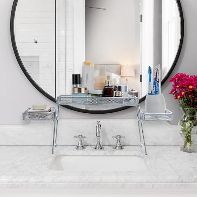 MyGift Chrome Plated Metal Over The Sink Organizer Shelf Rack, 3 Tiered Bathroom or Kitchen Sink Storage Display Caddy