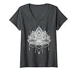 Damen Heilige Geometrie Meditation Positivität Liebe Mandala Lotus T-Shirt mit V-Ausschnitt