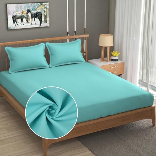Image of FRESH FROM LOOM Microfiber Solid Plain Queen Size Bedsheet Set - Anti Fade, 240 TC bedsheets with 2 Pillow Covers Included (Size- 90 x 95 inch|Aqua| Solid)