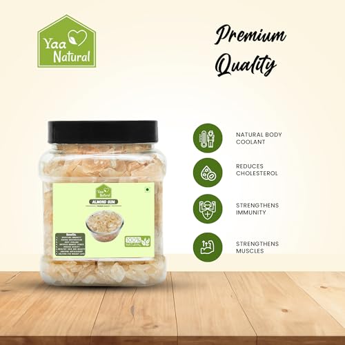 Image of Yaa Natural Almond Gum 1kg | Gond Katira | Badam Pisin | Badam Gum Body Cooling 100% Natural Quality Organic Gum (1kg(Pack of 1)
