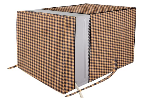 Image of The Furnishing Tree Elastic fit waterproof Polyester window ac cover suitable for Croma 1.5 Ton, Dustproof cover for inner and outer section, In CM: (67.31x66.04x45.72), Checkered Pattern Brown