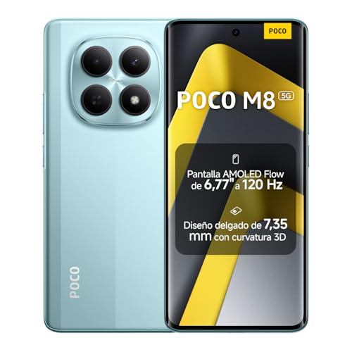 XIAOMI POCO M8 5G - Smartphone de 8+512GB, Pantalla de 6,77 120Hz Flow AMOLED, Snapdragon 6 Gen 3, cámara Dual de 50MP IA, Carga Turbo de 45W, Cargador no Incluido, Verde (Versión ES)