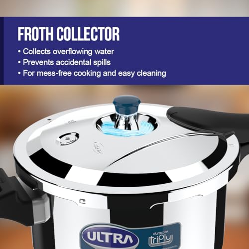 Image of Ultra Duracook Triply Duo Pressure Cooker 3.5 Litre | AISI 304 Food Grade Stainless Steel Cooker | 5 Years Warranty | Injection Moulded Handles | Induction Compatible Broad Base | Non-Stick Finish
