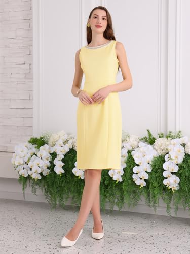 Women's Boat Neck Sheath Dresses Sleeveless Work Rhinestone Dress3