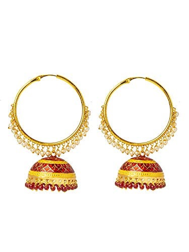 Bodha Traditional Indian Handcrafted Gold Plated Designer Traditional Ethnic Meenakari Kundan Jhumka bali Earrings Women (SJ_1876_R)