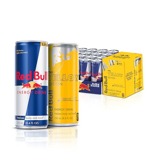 Red Bull Energy Drink Variety Pack, 8.4 Fl Oz, 28 Cans (24 cans Red Bull Energy Drink + 4 cans Red Bull Tropical, Yellow Edition Energy Drink)