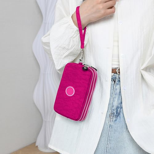 Wallet for Men Women,Large Capacity Wristlet Wallet Oxford Cloth Pouch 3 Layers Handbag Purse,Rose Red2