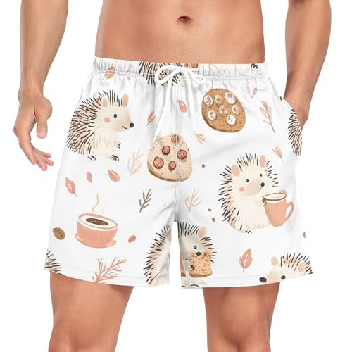 xigua Cute Hedgehog Mens Swim Trunks with Liner, 5 inch Quick Dry Mens Boardshorts for Beach