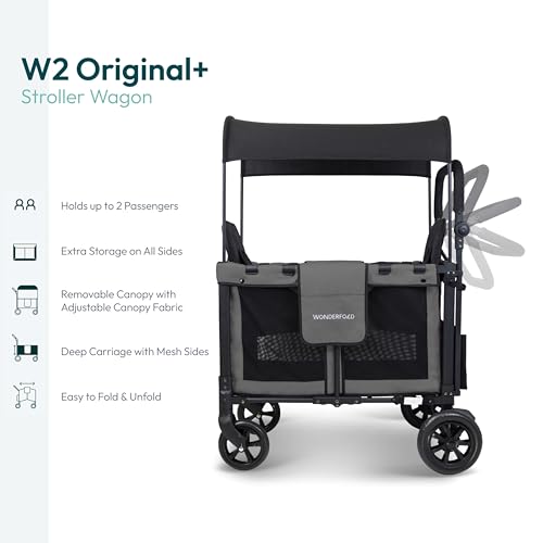 Image of WonderFold W2 Stroller Wagon, Steel Frame, 2 Seater, Gray