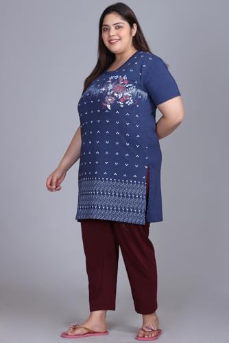 Image of In Love Women's Plus Size Printed Cotton Night Suit Set Short Sleeve | Cotton fabric - soft night suit set for sleepwear and home comfort