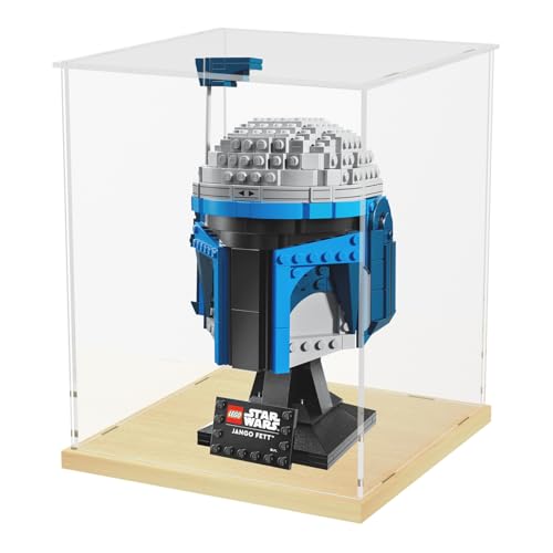 Image of Choowin Acrylic Display Case for Lego Star Wars Helmet Mandalorian Helmet for Lego R2D2, Thickened Clear Acrylic Display Cases for Collectibles, Assemble Dustproof Display Box with Door, Wood