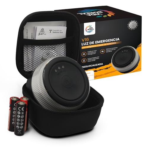 Vida Boreal Baliza V16 DGT Luz Emergencia Geolocalización | Homologada DGT 3.0 para Coches y Motos | SIM Datos hasta 2038 | Pilas y Estuche Incluidos, Indicadores Triple LED | CH-020L