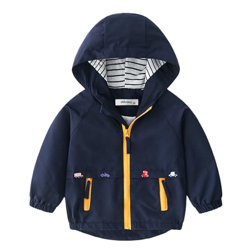 Image of Volunboy Toddler Boys Windbreaker Casual Outerwear Kids Lightweight Zip Hooded Jacket Baby Cute Dust Coat