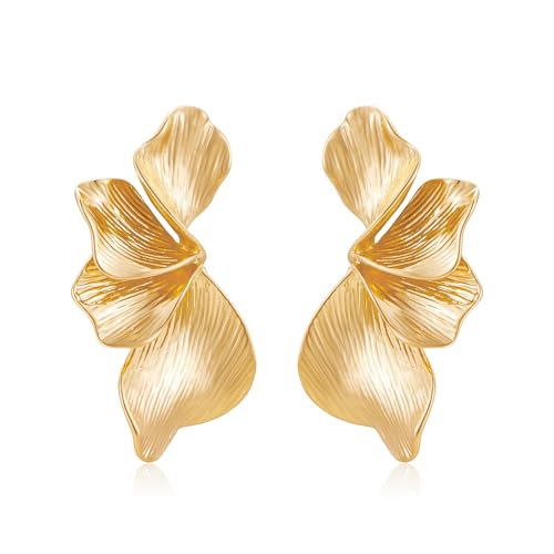 Statement Flower Earrings for Women - Big Gold Flower Dangle Drop Earrings, Statement Floral Jewelry | Chunky Jewelry | Gifts for Her