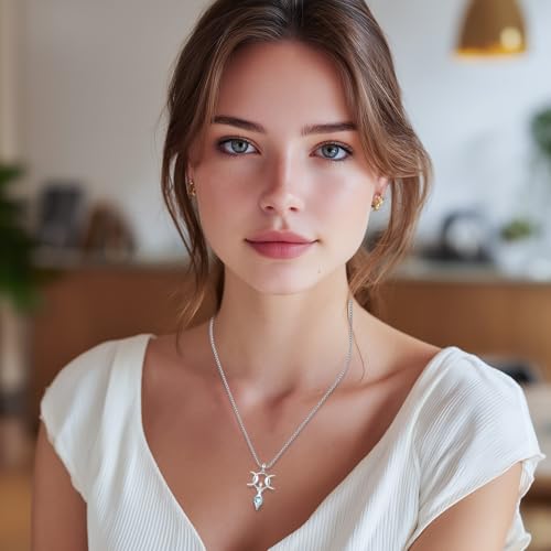 AUDINCEED Triple Moon Goddess Necklace S925 Sterling Silver Hecate Necklace with Moonstone Witchy Amulet Wiccan Pagan Jewelry Gifts for Women Men by AUDINCEED - Image 4