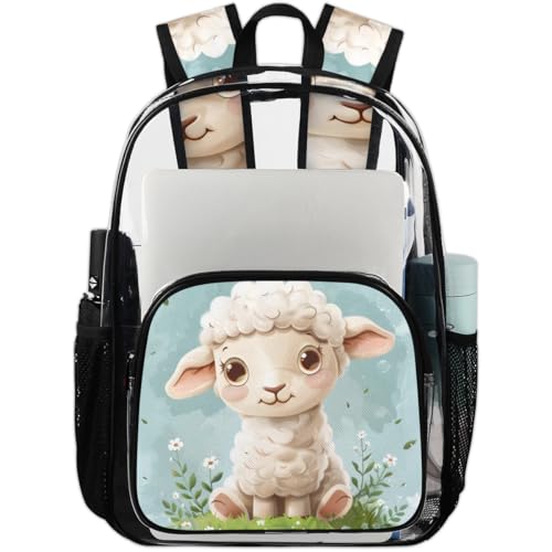 Meadow Flower Alpaca Cartoon Clear Backpack Stadium Approved PVC Backpacks for Adults Heavy Duty Clear Bag for Work Security Travel College