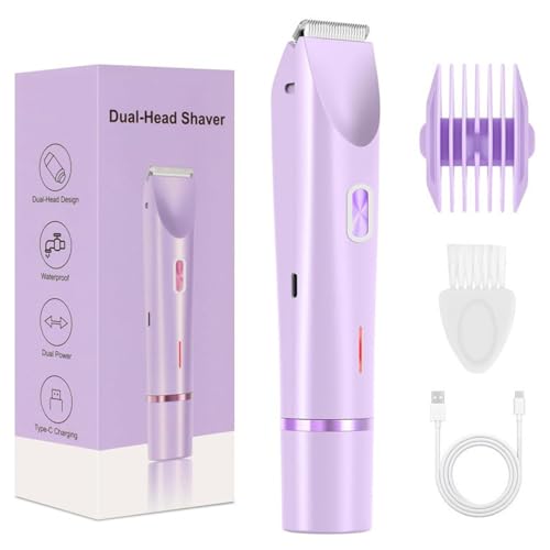 Vendyle 2-in-1 Damen Körperrasierer Doppelkopf Elektrischer Haarentferner für Frauen Intimbereich & Bikini Line Trimmer (Lila)