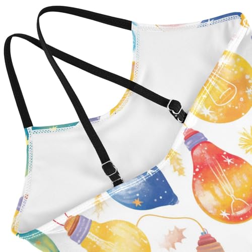 KLL Colorful Christmas Light Bulbs Toddler Girls 1-Piece Bathing Suit Beach Swimming Suits with Adjustable Straps UPF 50+4