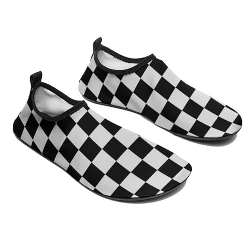 Womens Mens Quick Dry Water Shoes Summer Race Checkerboard Checkered Black and White Barefoot Aqua Sneakers for Beach Swim Surf