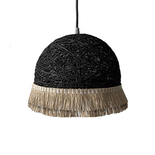 Plafonnier style Boho JUTE II lustre suspension rotin et lampe noir pour salon et chambre