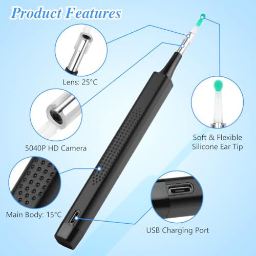 ACWOO Ear Otoscopes, 5040P HD Wireless Ear Wax Removal Kit with Camera, Visual Ear Otoscope Ear Cleaner with 6 LED Lights - Image 4