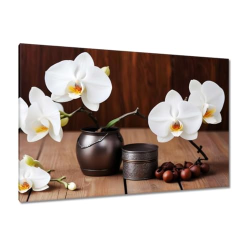 Peinture imprimée sur toile orchidées blanches 120x80 cm pour salon