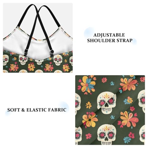 senya Girls Swimsuits One-Piece Swimwear Tie Bathing Suit Beach Summer Round Neck 9-10T Various Skull Flower Pattern3