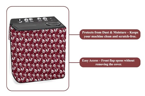Image of The Furnishing Tree Polyester Waterproof Semi Automatic Washing Machine Cover Suitable for LG 6 Kg, Dimension DxWxH In Cms: ( 49.5x80x89 ), Floral Pattern Dark Brown
